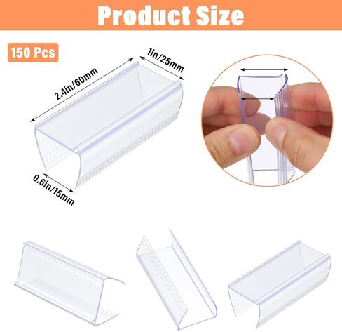 150 Pcs Shelf Label Holders, Clear Plastic Label Holder Clips for Wood Shelves & Wire Shelves, 2.4" L x 1" H Book Shelf Tags, Price Tag Holder for Retail, Supermarket, Library, Pantry&Office Organize in Saudi Arabia