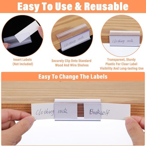 150 Pcs Shelf Label Holders, Clear Plastic Label Holder Clips for Wood Shelves & Wire Shelves, 2.4" L x 1" H Book Shelf Tags, Price Tag Holder for Retail, Supermarket, Library, Pantry&Office Organize in Saudi Arabia