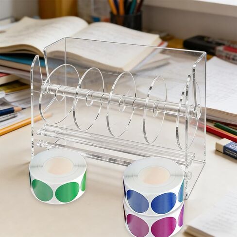 Adjustable Label Dispenser, Acrylic Sticker Roll Holder Dispenser Sticker Holder Label Stand for Holding Office and Home (Size:6 Disks) in Saudi Arabia