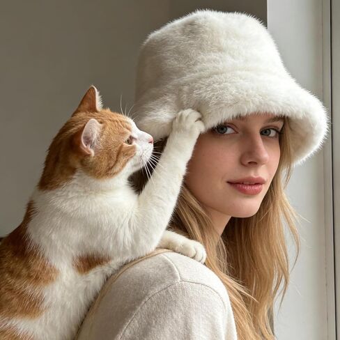 قبعات شتوية غامضة من الفرو الصناعي من غزني للنساء، قبعات دلو بيضاء دافئة من الفرو للرجال والنساء، قبعة شتوية ناعمة ومريحة in Kuwait