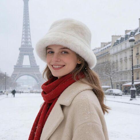 قبعات شتوية غامضة من الفرو الصناعي من غزني للنساء، قبعات دلو بيضاء دافئة من الفرو للرجال والنساء، قبعة شتوية ناعمة ومريحة in Kuwait