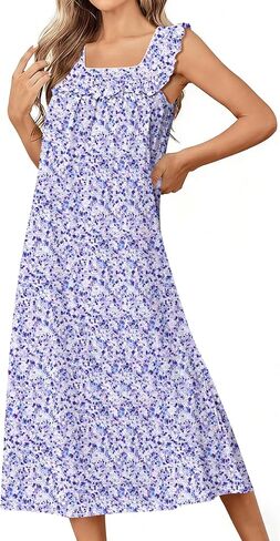 فساتين نوم قطنية من Ekouaer للنساء فستان نوم طويل بدون أكمام على الطراز الفيكتوري، فستان نوم ناعم للسيدات، ملابس نوم in Kuwait