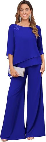 طقم بدلة أم العروس مكون من قطعتين للنساء، طقم ملابس رسمية للضيوف من الشيفون والمطرز بالخرز in Kuwait