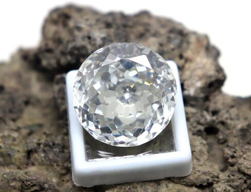 63Ct Natural White Zircon Gemstone Round Cut 19x13.3mm | Certified Faceted Loose Zircon | Big Size Jewelry-Grade Stone in Saudi Arabia