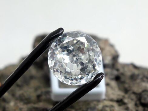 63Ct Natural White Zircon Gemstone Round Cut 19x13.3mm | Certified Faceted Loose Zircon | Big Size Jewelry-Grade Stone in Saudi Arabia