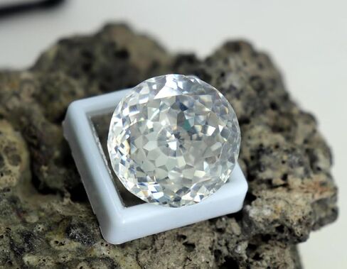 63Ct Natural White Zircon Gemstone Round Cut 19x13.3mm | Certified Faceted Loose Zircon | Big Size Jewelry-Grade Stone in Saudi Arabia