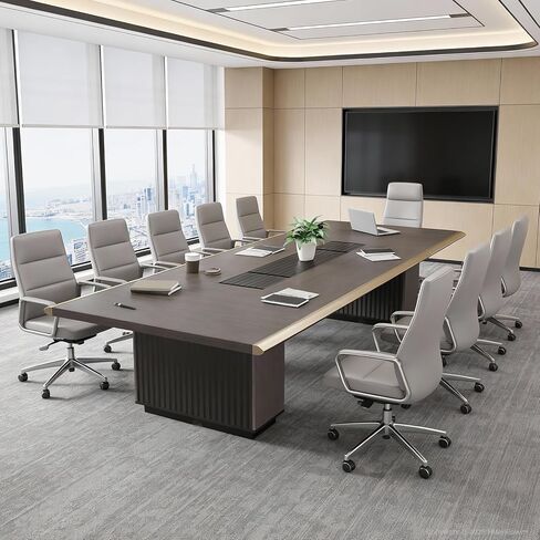 طاولة مؤتمرات 9FT، مكتب اجتماعات مكتبي مستطيل مقاس 110 بوصة مع سطح سميك 2 بوصة، منافذ إدارة الكابلات وقاعدة لوحة مموجة، طاولة اجتماعات حديثة تتسع لـ 8-10 أشخاص، عرض 52 بوصة × ارتفاع 30 بوصة in Kuwait