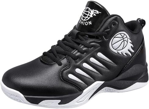 Men's Mid-Top Basketball Shoes – Breathable, Non-Slip, Shock-Absorbing Lace-Up Sports Sneakers with PU Upper, Fabric Lining Suitable for Daily Outdoor Training in Saudi Arabia