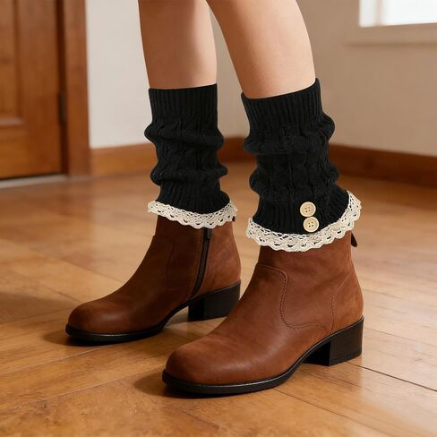 Leg Warmers for Women, Y2K Aesthetic Vintage Knitted Lace Trim Leg Warmer With Button, Cute Winter Boot Cuffs For Daily Use in Saudi Arabia