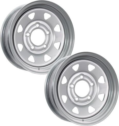 eCustomrim 2-Pack Trailer Wheel Silver Rims مقاس 14 بوصة بتصميم تكلم و5 عروة على 4.5 بوصة. in Saudi Arabia