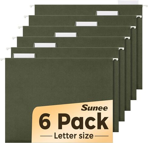 SUNEE Hanging File Folders, 100 Pack Reinforced Hang Folders Letter Size, Adjustable 1/5-Cut Tabs, Designed for Bulky Files, Filing Cabinet, Standard Green in Kuwait