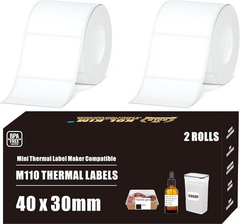 M110 Thermal Labels, 1.57''x1.18'' Compatible for Phomemo Printer M110 M220 M200 M120 M221 Labels Print Master Refill for NADA Print N20 Label Refill Clabel 221B 40x30mm 2 Rolls White in Saudi Arabia