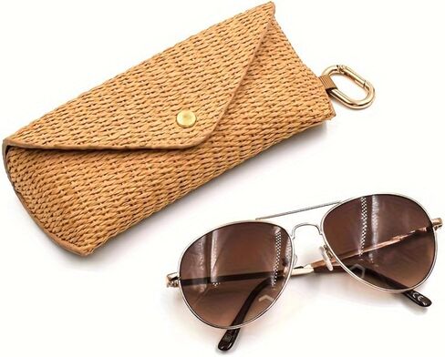 Woven Straw Glasses Case Straw Sunglasses Case Hard Shell Travel Pouch Boho Rattan Protective Sunglass Organizer Holder in Saudi Arabia