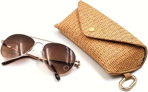 Woven Straw Glasses Case Straw Sunglasses Case Hard Shell Travel Pouch Boho Rattan Protective Sunglass Organizer Holder in Saudi Arabia