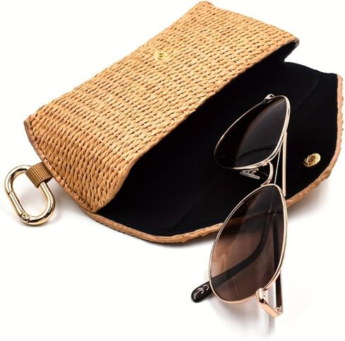 Woven Straw Glasses Case Straw Sunglasses Case Hard Shell Travel Pouch Boho Rattan Protective Sunglass Organizer Holder in Saudi Arabia
