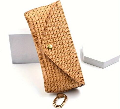 Woven Straw Glasses Case Straw Sunglasses Case Hard Shell Travel Pouch Boho Rattan Protective Sunglass Organizer Holder in Saudi Arabia