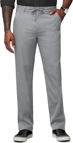 Men's Linen Pants Casual Linen Dress Pants with Drawstring and Pockets, Lightweight Straight-Leg Trousers 30" 32" in Saudi Arabia