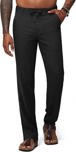 Men's Linen Pants Casual Linen Dress Pants with Drawstring and Pockets, Lightweight Straight-Leg Trousers 30" 32" in Saudi Arabia