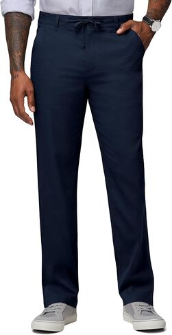 Men's Linen Pants Casual Linen Dress Pants with Drawstring and Pockets, Lightweight Straight-Leg Trousers 30" 32" in Saudi Arabia