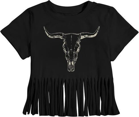 قمصان غربية للفتيات، تي شيرت لطيف برسومات البقرة، قمصان راعية البقر للأطفال الصغار، تي شيرت بشراشيب من روديو in Kuwait