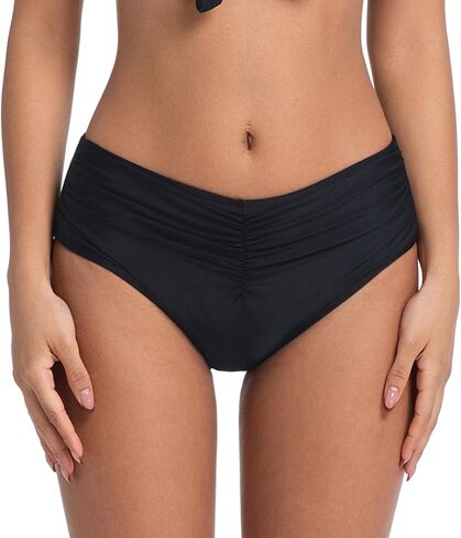 COCOPEAR Mid Rise Bathing Suit Bottoms for Women Ruched Tummy Control Swim Bottoms Full Coverage Bikini Bottoms for Women in Saudi Arabia