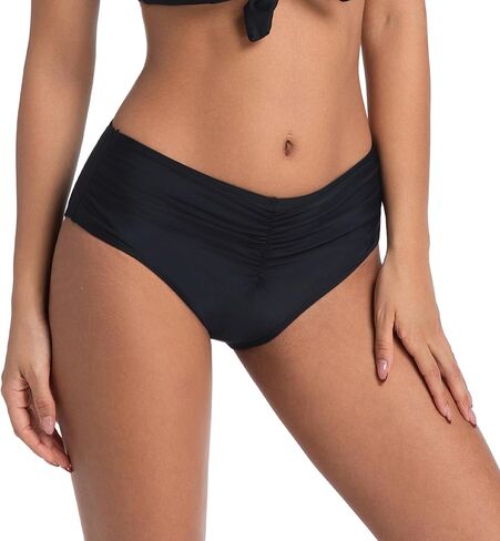 COCOPEAR Mid Rise Bathing Suit Bottoms for Women Ruched Tummy Control Swim Bottoms Full Coverage Bikini Bottoms for Women in Saudi Arabia