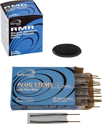 Myers Tire Supply Patch Rubber Company Plug and Patch Kit 1/8" – Includes 20 Plug Stems with Pilot Wire & 25 RMR Small Round Tire Repair Patches in Saudi Arabia