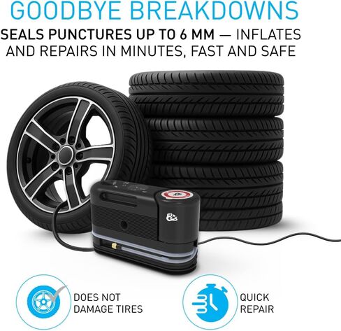 طقم إصلاح الإطارات بمستشعر Fix&Go مع ضاغط هواء محمول 12 فولت - مانع تسرب الإطارات الآمن والصديق للبيئة TPMS - طقم إصلاح الإطارات المسطحة للسيارات وسيارات الدفع الرباعي والمركبات الكهربائية - هندسة سويسرية in Saudi Arabia