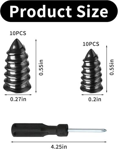Self-Service Tire Repair Plug Kit, 20-Piece with 2 Sizes (0.47'' × 0.21''& 0.59" x 0.27") and Screwdriver – Quick Insertion Rubber Nails for Car, Motorcycle, Truck in Saudi Arabia