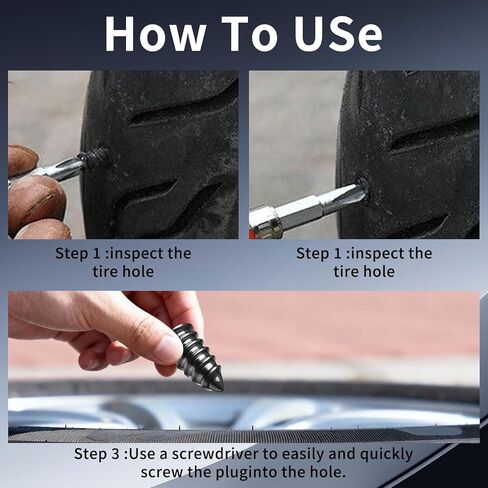 Self-Service Tire Repair Plug Kit, 20-Piece with 2 Sizes (0.47'' × 0.21''& 0.59" x 0.27") and Screwdriver – Quick Insertion Rubber Nails for Car, Motorcycle, Truck in Saudi Arabia