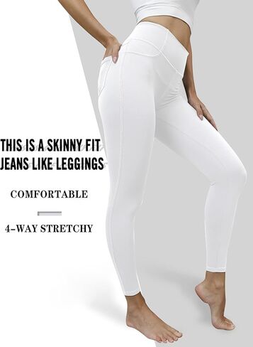 VOOVEEYA Jeggings للنساء بخصر عالٍ، بنطلون ضيق مع جيوب للتحكم في البطن، مقاس كبير، بنطلون جينز قابل للتمدد 7/8 (أبيض-3XL) in Kuwait