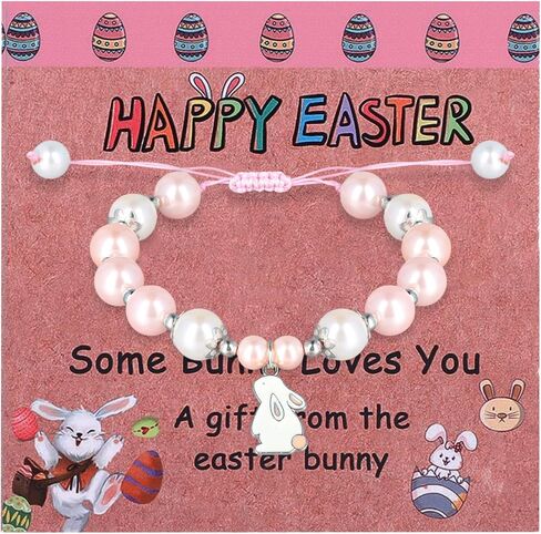 Easter Bracelet, Adjustable Rabbit Beaded Bracelet for Girls Cute Easter Bunny Jewelry Rabbit Bead Bracelets Easter Basket Stuffers Gifts for Women, Teens in Saudi Arabia