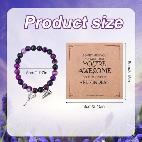 Cheer Bracelet, Purple Agate Smooth Cheerleading Beaded Bracelet Charming Mysterious Cheerleader Gifts with Encouragement Card Cheer Stuff with Cheerleader Pendant for Cheering Squad in Saudi Arabia