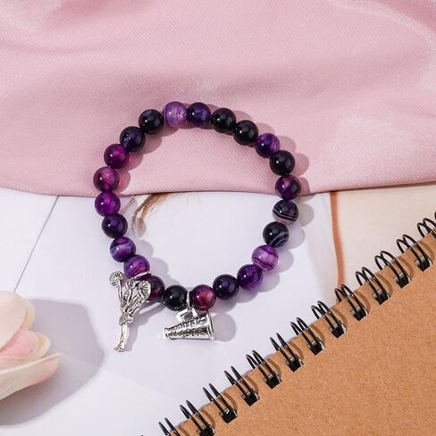 Cheer Bracelet, Purple Agate Smooth Cheerleading Beaded Bracelet Charming Mysterious Cheerleader Gifts with Encouragement Card Cheer Stuff with Cheerleader Pendant for Cheering Squad in Saudi Arabia