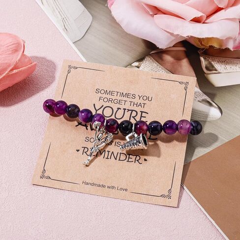 Cheer Bracelet, Purple Agate Smooth Cheerleading Beaded Bracelet Charming Mysterious Cheerleader Gifts with Encouragement Card Cheer Stuff with Cheerleader Pendant for Cheering Squad in Saudi Arabia
