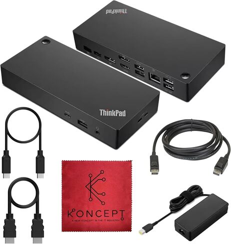 Koncept Lenovo 40AY0090US Docking Station Bundle - 1 Year Warranty - Lenovo Docking Station with 90W AC Adapter, HDMI Cable, DisplayPort Cable, USB-C Cable & Microfiber Cleaning Cloth in Kuwait