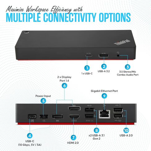 Koncept Lenovo 40AY0090US Docking Station Bundle - 1 Year Warranty - Lenovo Docking Station with 90W AC Adapter, HDMI Cable, DisplayPort Cable, USB-C Cable & Microfiber Cleaning Cloth in Kuwait