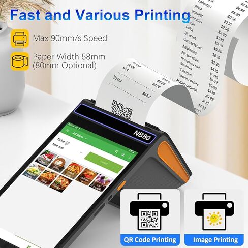 4G & WiFi POS Terminal,Symcode 3GB RAM 16GB ROM Adnroid POS System Cash Register with 8 Inch 800 * 1280 IPS Touch Screen,58mm Receipt & Label Printer 90mm/s Printing Speed,2D Barcode Scanner and NFC in Saudi Arabia