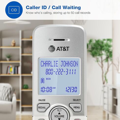 AT&T 2-Handset DECT 6.0 هاتف منزلي لاسلكي مع شاشة LCD وجهاز الرد على المكالمات. لوحة مفاتيح مضاءة، معرف المتصل/انتظار المكالمات، مكبر صوت مقلد مزدوج الاتجاه، وضع صديق للبيئة وهادئ، اتصال داخلي: EL1121-2 in Kuwait