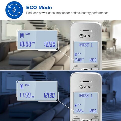 AT&T 2-Handset DECT 6.0 هاتف منزلي لاسلكي مع شاشة LCD وجهاز الرد على المكالمات. لوحة مفاتيح مضاءة، معرف المتصل/انتظار المكالمات، مكبر صوت مقلد مزدوج الاتجاه، وضع صديق للبيئة وهادئ، اتصال داخلي: EL1121-2 in Kuwait