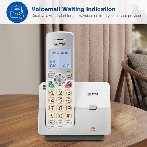 AT&T 2-Handset DECT 6.0 هاتف منزلي لاسلكي مع شاشة LCD وجهاز الرد على المكالمات. لوحة مفاتيح مضاءة، معرف المتصل/انتظار المكالمات، مكبر صوت مقلد مزدوج الاتجاه، وضع صديق للبيئة وهادئ، اتصال داخلي: EL1121-2 in Kuwait