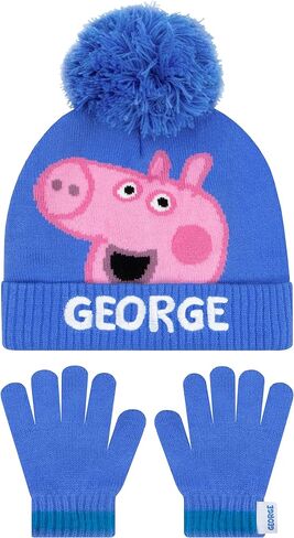 Peppa Pig Hat And Gloves For Boys, George Pig Kids Winter Hat Set, George Boys' Hats & Caps Set, One Size Blue in Saudi Arabia