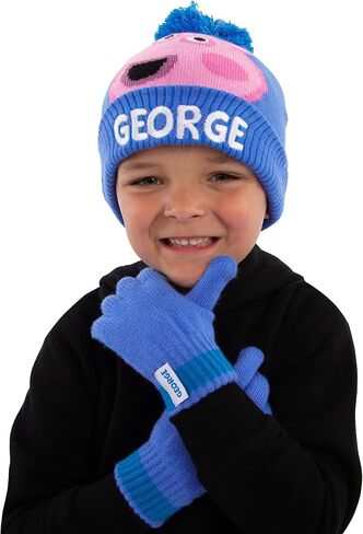 Peppa Pig Hat And Gloves For Boys, George Pig Kids Winter Hat Set, George Boys' Hats & Caps Set, One Size Blue in Saudi Arabia