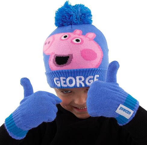 Peppa Pig Hat And Gloves For Boys, George Pig Kids Winter Hat Set, George Boys' Hats & Caps Set, One Size Blue in Saudi Arabia