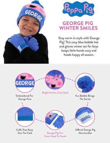 Peppa Pig Hat And Gloves For Boys, George Pig Kids Winter Hat Set, George Boys' Hats & Caps Set, One Size Blue in Saudi Arabia