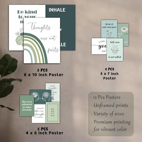 ملصقات الصحة العقلية باللون الأخضر المريمية، ملصق مسائل الصحة العقلية، ديكور مكتب العلاج (غير مؤطر) in Kuwait