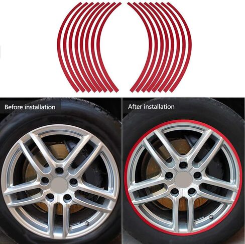 Car Rim Strip, 16 Pieces Universal Reflective Pinstripe Adhesive Strips for Wheel(Red) in Saudi Arabia