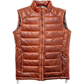 سترة جلدية مبطنة منتفخة من Zulin بنية اللون للرجال| سترة رجالية خفيفة الوزن | سترة رجالية من الجلد الطبيعي | in Kuwait