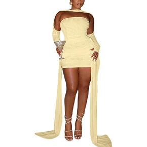 المرأة مثير حمالة صديرية دائرية شبكة الطبقات فستان قصير Bodycon Ruched الجانب أشرطة ضمادة فستان فساتين عيد ميلاد in Saudi Arabia