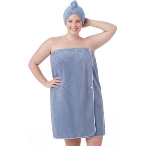 Towel Wrap for Women Plus Size (4XL-6XL) with Hair Towel Wrap, Microfiber Bath Wrap Soft & Comfortable Absorb Water Body Wrap Oversized Button Design, Blue in Saudi Arabia